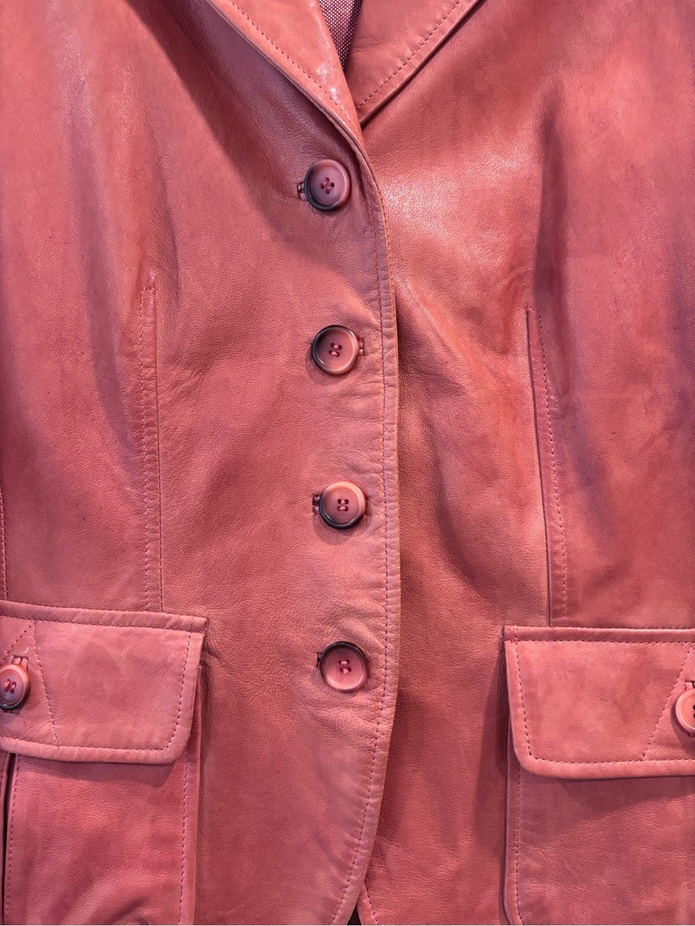 Danier genuine leather blazer jacket coral/dusty rose large button front - Picture 3 of 14